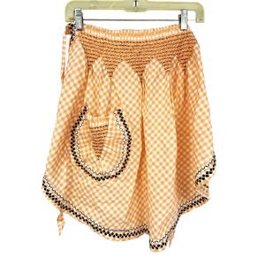 Beautiful Hand Sewn Smocked Orange Gingham Black Embellished Apron